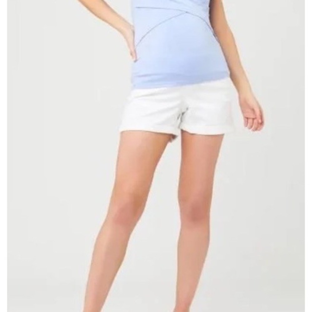 Ripe Maternity Shorts White Denim Pull On Light Distressing Stretch New Sz XS